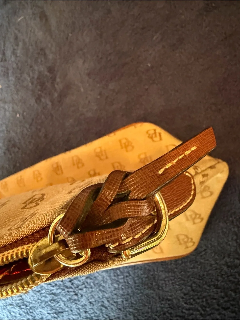 Dooney & Bourke Tan Signature Tote with Brown Leather Trim
